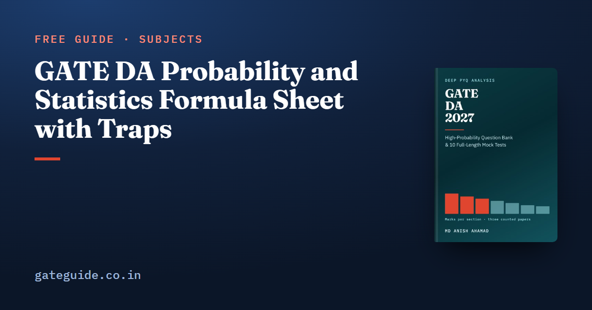 GATE DA Probability and Statistics Formula Sheet with Traps