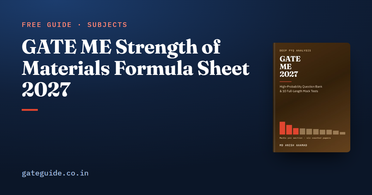 GATE ME Strength of Materials Formula Sheet 2027